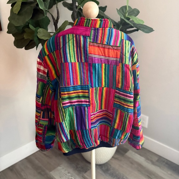 Vintage Guatemala Handmade Patchwork Bomber Jacket 100% Cotton Approx Large/XL - Picture 4 of 5
